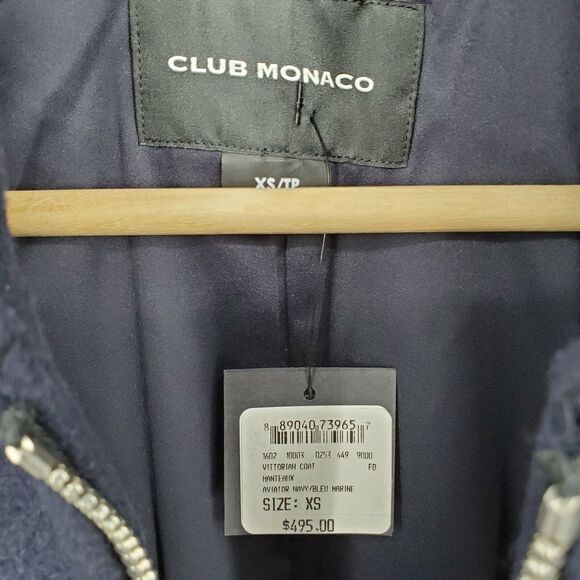 New Club Monaco Womens Vittoriah Coat Overcoat Zip Wool Blend Belt Navy Blue XS - Picture 5 of 6